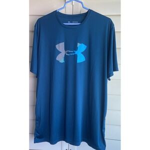 Under Armour T-Shirt Mens 2XL UA Logo‎ Tee Loose Fit Teal Blue HeatGear Athletic